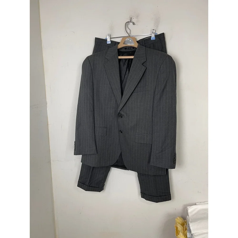 Chaps Mens 100% Wool Pinstripe 2 Piece Suit‎ Charcoal Grey 40S 33W x 30L